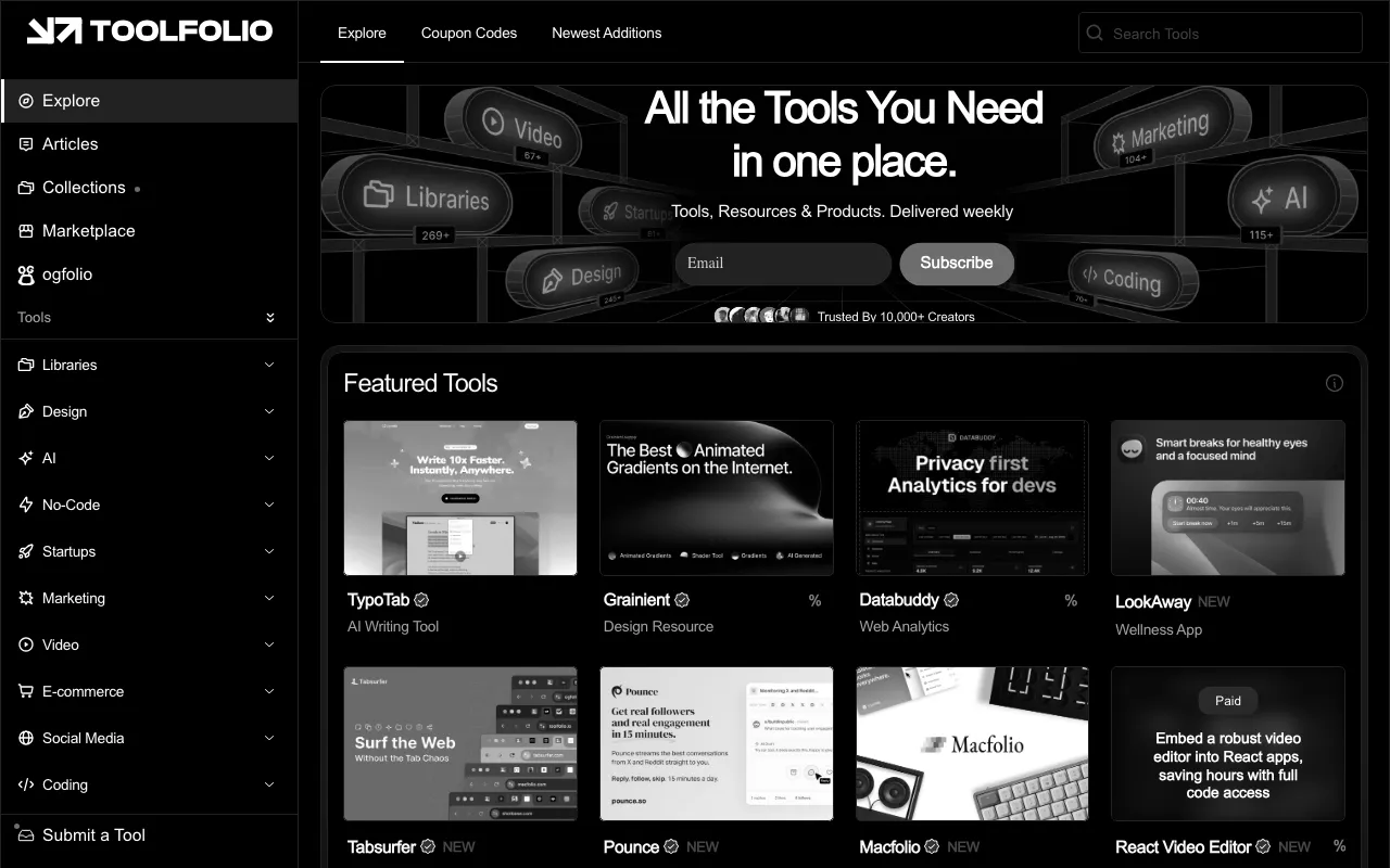 Anteprima di Toolfolio, raccolta dei migliori tool esistenti per il digital