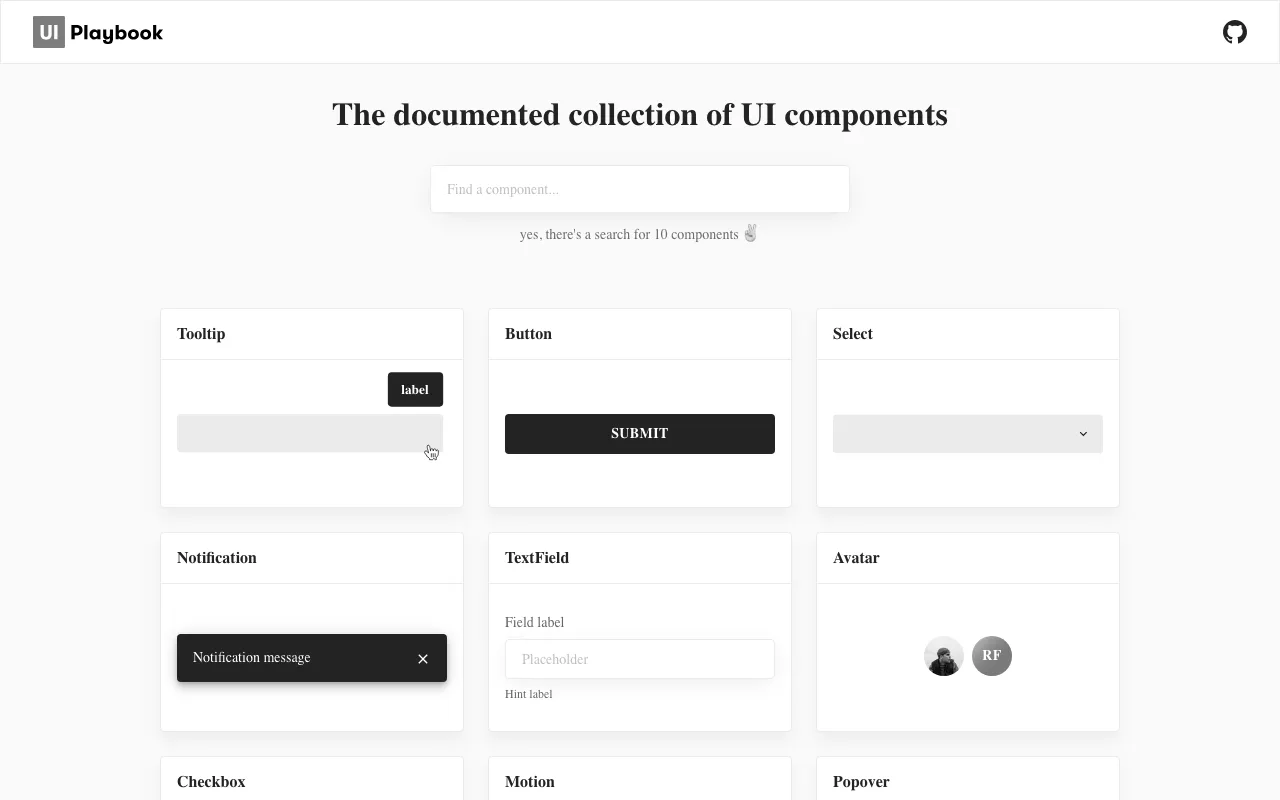Anteprima di UI Playbook, raccolta di componenti UI
