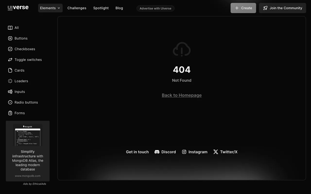 Anteprima di UIverse, raccolta di elementi di UI ready