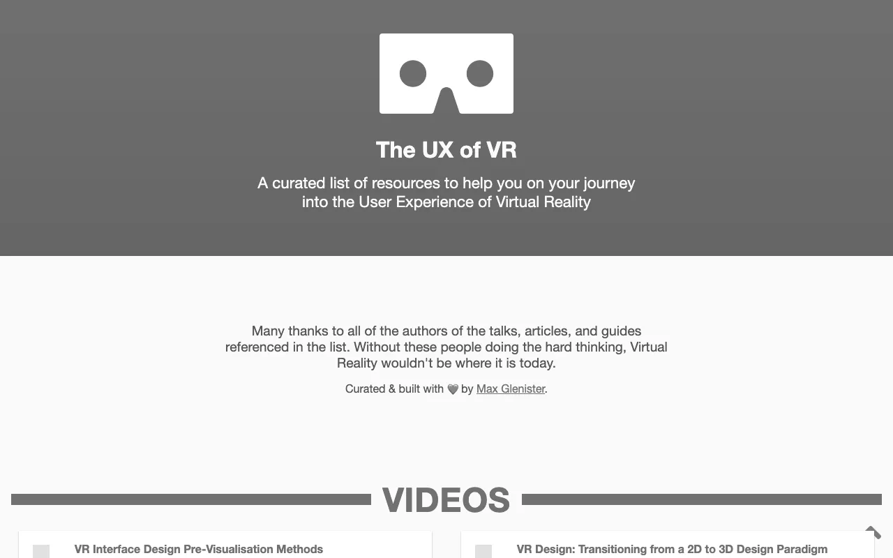 Anteprima di UX for VR, raccolta di link per virtual reality