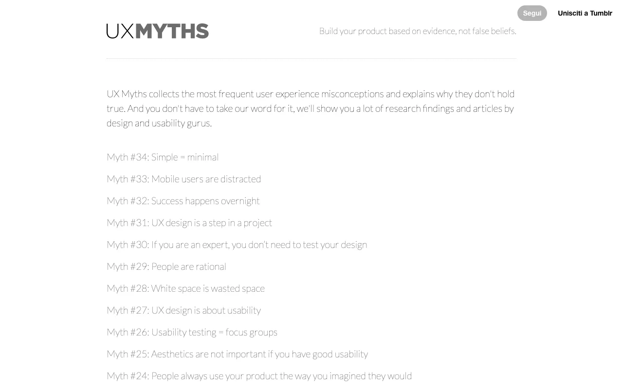 Anteprima di UX Myths, raccolta di miti sfatati sulla UX