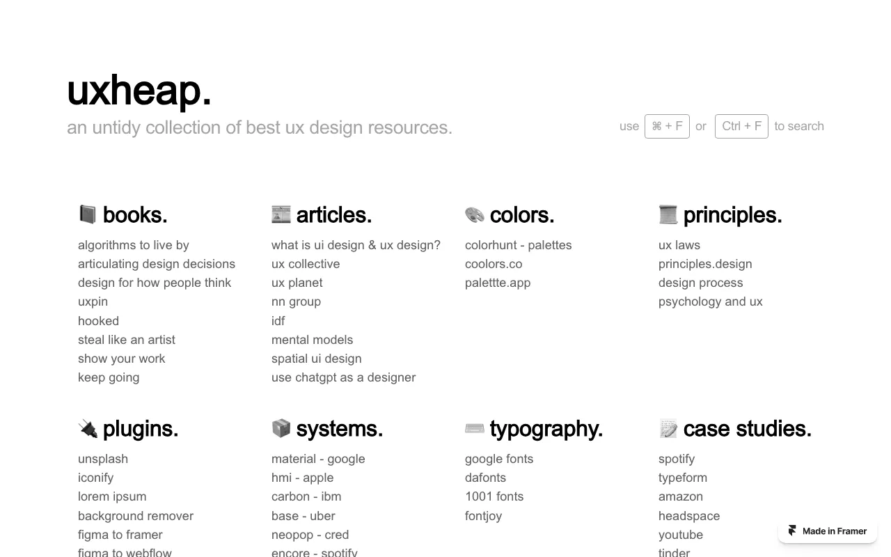 Anteprima di uxheap, raccolta di risorse per designer