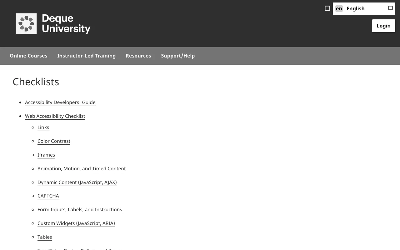 Anteprima di Web Accessibility Checklist della Deque University