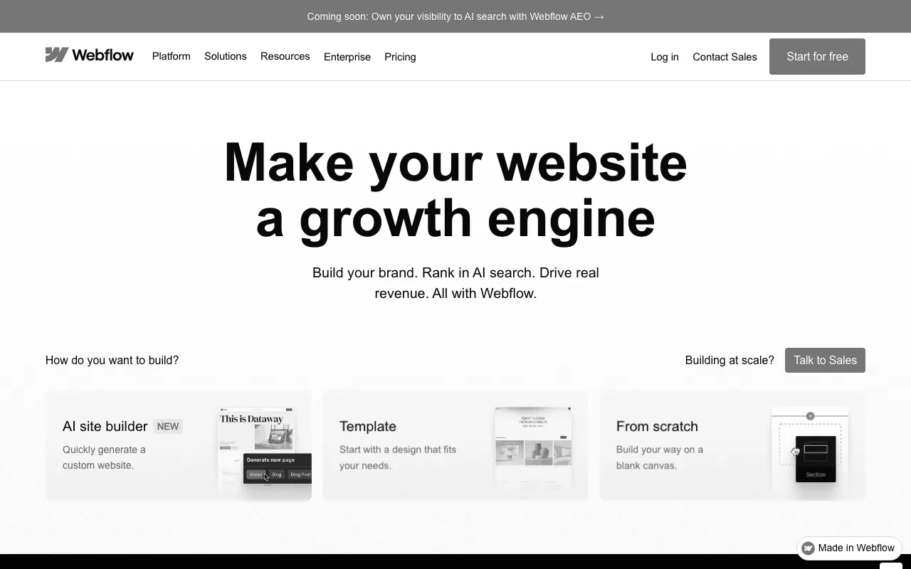 Anteprima di Webflow, tool di progettazione e pubblicazione di siti web
