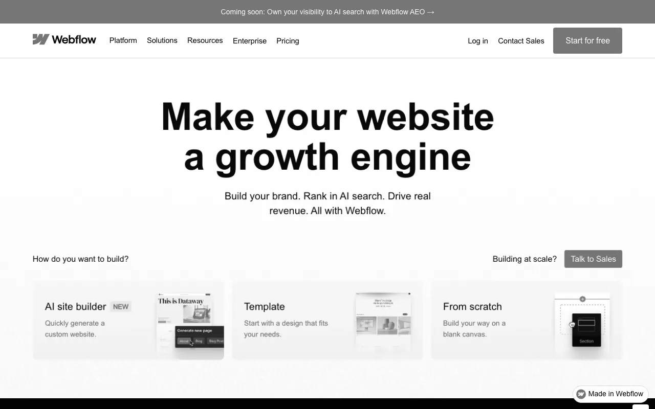 Anteprima di Webflow, tool nocode (lowcode) per web design