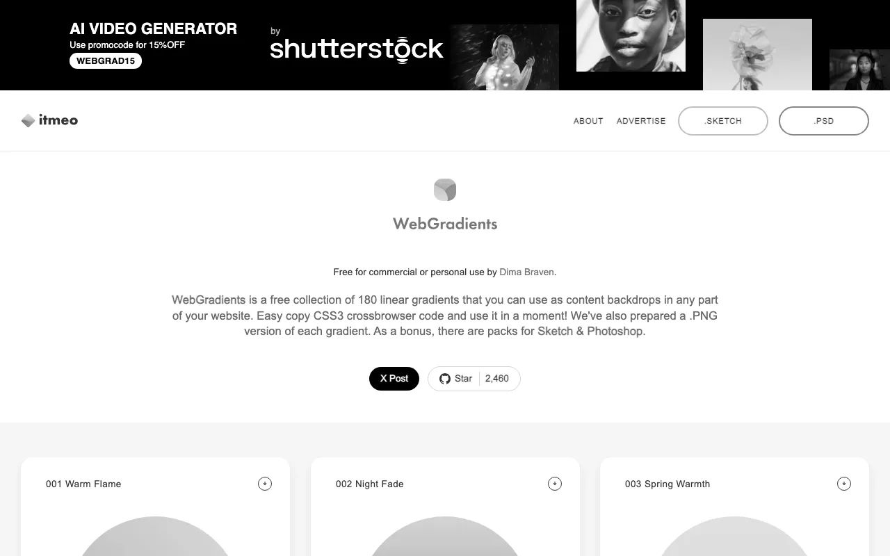 Anteprima di WebGradients, raccolta di sfumature