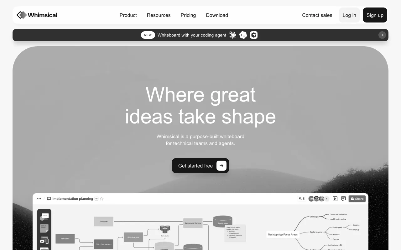 Anteprima di Whimsical, tool per creare flussi e wireframe